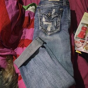 Miss Me Blue Boot Cut Jeans with Embellished Pockets